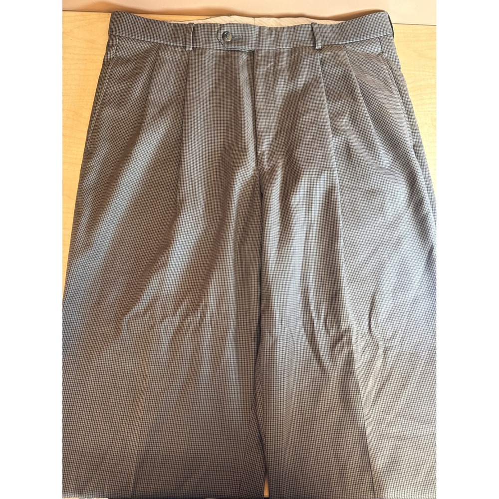 Club Room Mens 36 Brown Houndstooth Pleated Wool Dress Pants Cuffed Trousers